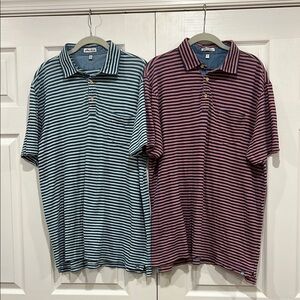 BUNDLE (2) Peter Millar Seaside Stripe Polos Mens Size Large
